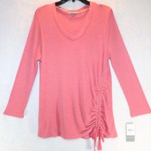Wit & Wisdom Side Ruched Thermal Knit Top Large Samba Red